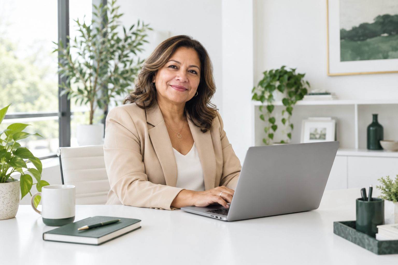 Coordinadora de una agencia trabajando en su computadora